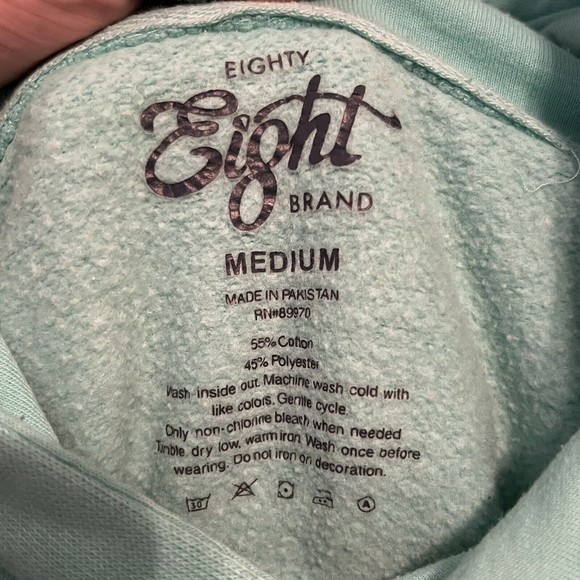 Eighty Eight Brand Medium Teal Aqua Hoodie Pullover Sweatshirt Skulls Sunflowers - Picture 9 of 14
